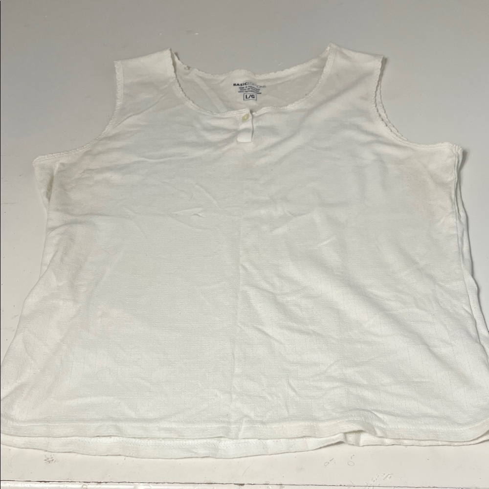 Vintage Basic Editions Large Sleeveless White One Button Tank Top